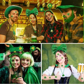 Gibocot 8pcs St. Patrick's Day Accessories Set for Adult Kids with St Patricks Day Headbands Shamrock Necklaces Four Leaf Clover Temporary Tattoos for St. Patrick's Lucky Irish Party Favors
