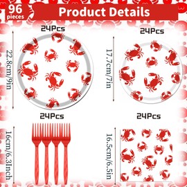 Yoyuspy Crab Boil Party Tableware Supplies, 96PCS Seafood Boil Paper Plates and Napkins Set, Disposable Birthday Baby Shower Crab Seafood Dinnerware