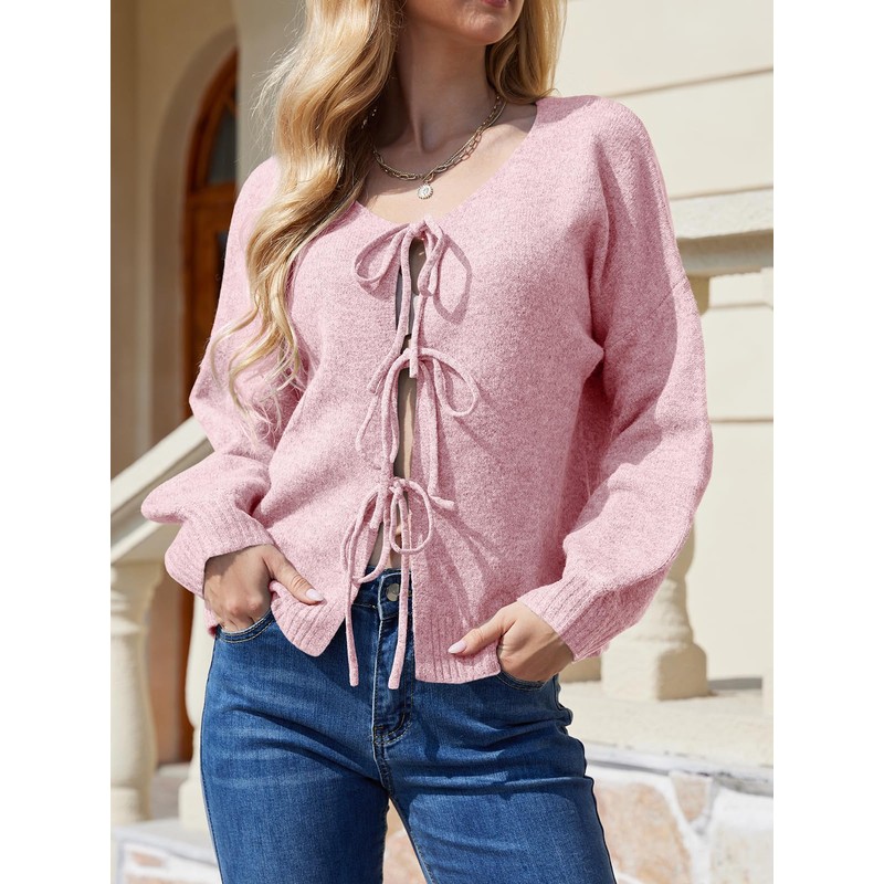 UNCLECAT Womens Bow Tie Front Cardigan Sweaters Oversized Fall Open