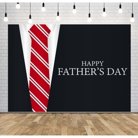 CORFOTO 6x4ft Fabric Happy Father's Day Backdrop Black Tuxedo Red Bow Tie Suit White Shirts Gentleman Photo Background for Father Party Decorations Banner Men Birthday Photoshoot Props
