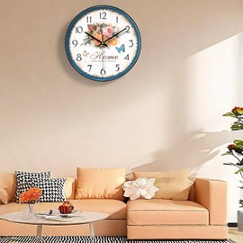NUOVO 12 Inch Floral Wall Clock Country Kitchen Clock Rustic Garden Style Home Wall Clock Retro Clocks Silent Living Room Bedroom Office Home Decor