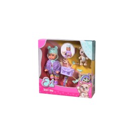 Evi Love Teddy Bike, Spielpuppe mit Einer Flauschigen Jacke, mit Bärenhelm, Schuhe, Fahrrad und Teddy, 12cm, ab 3 Jahren