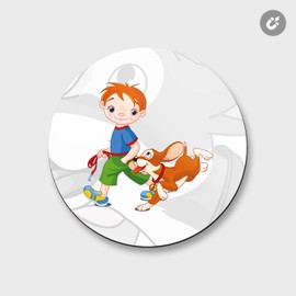 Unbranded Boy Walking A Dog Animal | 4'' X 4'' Round Decorative Magnet