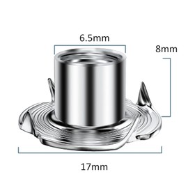 Drive-in nuts, M5 drive-in nuts with 4 drive-in tips, 304 stainless steel four-prong nuts, 24 pieces, thicken drive-in nut, metric threaded nut, wooden nuts, optionally M5, M6, M8, M10