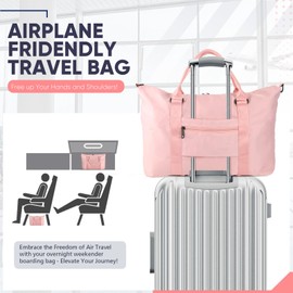 Travel Duffle Bag, Weekender Travel Bag Men Small Gym Bag for Women, Hospital Bag for Labor and Delivery, Overnight Bag Luggage Bag with Trolley Sleeve, Airplane Travel Essentials for Flying(Pink)