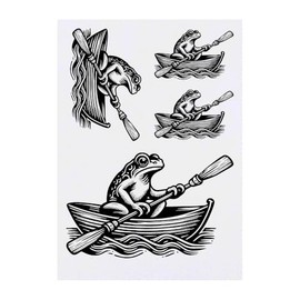 4 x 'Frog In A Rowing Boat' Temporary Tattoos - Water Resistant, Skin-Safe, Non-Toxic Transfers, Mixed Sizes (TO00075780)