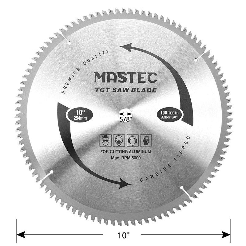 MASTEC 10-Inch 100T Carbide Tooth TCG for Aluminum Saw Blade