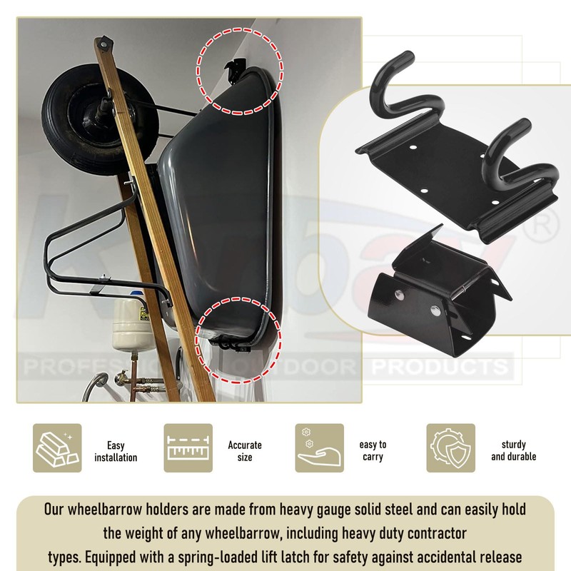 Wheelbarrow Storage Bracket - 90 lbs Capacity, Heavy Duty Storage