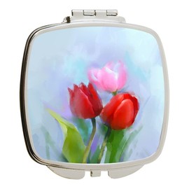 Island Gifting - Still Life Tulip Oil Painting Design - Square Compact Mirror - Travel Mirror