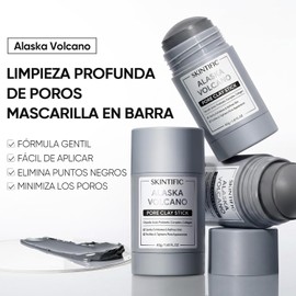SKINTIFIC Mascarilla en Barra de Arcilla Volcánica – Limpieza Profunda de Poros, Elimina Puntos Negros, Arcilla Natural de Alaska con Ácido Glicólico, Cremosa y No Reseca, Para Todo Tipo de Piel, 40g