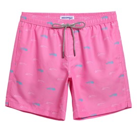 maamgic Mens Swim Trunks Quick Dry Swim Shorts with Mesh Lining Funny Swimwear Bathing Suits Pink Shark XX-Large