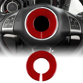 KUNGKIC For Fiat 500 2008-2015 Abarth 595 2012-2015 Car Steering Wheel Cover Sticker Steering Wheel Centre Marking Ring Carbon Fibre Sticker Decorative Interior Accessories Gift, Red