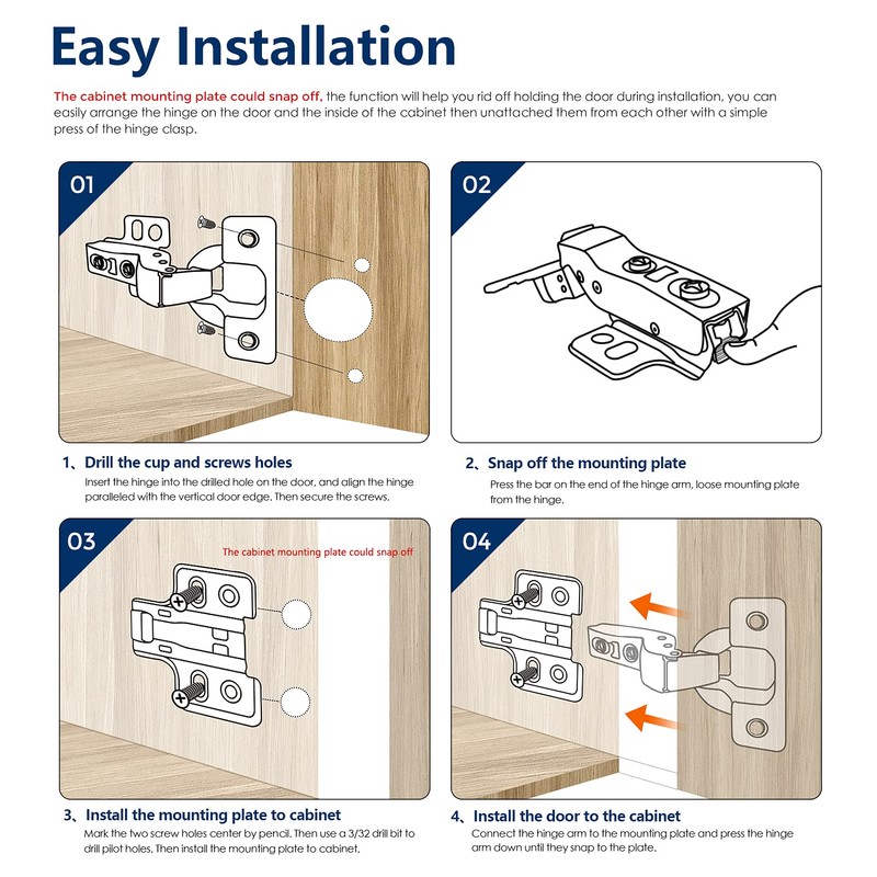 Ravinte 4 Pack 2 Pairs European Kitchen Cabinet Hinges Soft