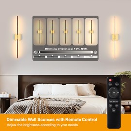 Morauroral 30″ Walnut Battery Operated Wall Sconces with Remote Control, Rechargeable Wall Sconces Set of 2, LED Sconces Wall Lighting, Wireless Wall Lights for Bedroom, Living Room, Background Wall