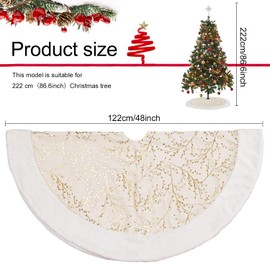 48 Inch Christmas Tree Skirt, White Plush Skirt for Merry Christmas Party with Golden Berries Snowflakes, Christmas Decorations Tree Base Mat Thick Faux Fur Velvet Rugs for Christmas Tree Decoration
