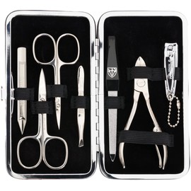 DREI SCHWERTER - Germany Manicure Set 'Sanremo' | High-Quality Manicure Set Nail Set in Faux Leather Case Cognac Ostrich Look | Contents: Nail Scissors, Cuticle Scissors, Nail Clippers and Much More