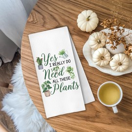 Trenstise Funny Plant Lover Kitchen Towels - Gifts for Plant Moms & Gardeners - Green Botanical Dish Hand Tea Towels for Kitchen & Bathroom Decor - 16x24 Inch zhiwu