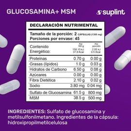 Suplemento de Sulfato de Glucosamina 800 MG con MSM | Complejo para Alivio del Dolor Articular | Apoyo Antiinflamatorio al Cartílago para Mujeres y Hombres | Fabricado en MÉXICO | 90 Cápsulas