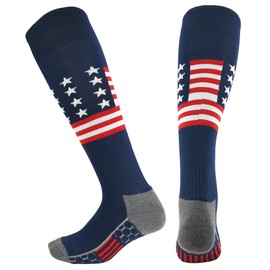 BUENWAZ Athletic Over the Calf Socks Patriotic Knee High Socks for Baseball Softball Football for Men Youth Boys Size 5-8 (Flag OTC 04), Medium, (KH04)