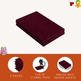 FabricLA Acrylic Felt Fabric Sheets for Crafts | Precut 9" X 12" Inch (20 cm X 30 cm) Felt Squares | Felt Fabric Sheets for DIY Crafts, Hobby, Costume, and Decoration | Burgundy, 5 Pieces