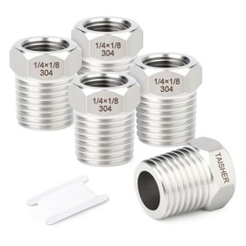 TAISHER 5PCS 304 Stainless Steel New Reducer Hex Bushing, 1/4" NPT Male x 1/8" NPT Female, Reducing Pipe Adapter Fitting