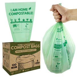 Compost Bags for Countertop Bin -Compostable Trash Bags made of Cornstarch - Leakproof & Tear Resistant Biodegradable Trash Bags - OK Compost Home & Seedlings Certified (8 Gallon, 100 Count)