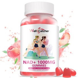 NAD+ Gummies Supplement for Women 1000MG - NAD Plus Gummies for Men Sugar Free Vitamin B3 Niacinamide Pure Organic Boosts NAD Level Anti-Aging Cell Regeneration Energy Brain Peach Flavor 60C
