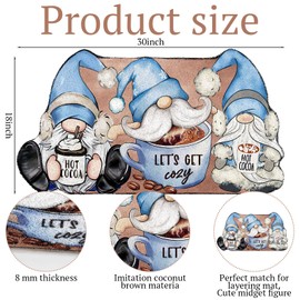 Tinideya Winter Blue Gnome Decorative Coco Coir Doormat 30" x 18" Winter Gnome Doormat Decorative Entrance Door Mat Non Slip Farmhouse Door Mat for Christmas Home Decoration