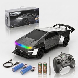 MoodLife 1:24 Cyber Truck Remote Control Car for Kids, RC Pickup Truck Toy with Adjustable LED Lights, One-Touch Demo, 2 Rechargeable Batteries, 50+ Min Play, 2.4GHz Controller, Ages 3+ (Gray)