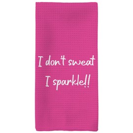 Tzhim Hot Pink Preppy Hand Towels, Kitchen Dishcloths, 'I Don't Sweat I Sparkle' Funny Dish Towels, Tea Towels for Kitchen, Trendy Bathroom Decor, 16x24in, MK051