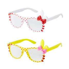 1 Yellow 1 White Bunny Ear Childrens Costume Glasses Classic Clear Lens Glasses Frames Girls Kids Costume Glasses Fancy Dress World Book Day Geek Glasses Hipsters Nerd Style Fake Glasses
