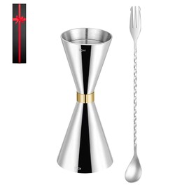 Jigger Cups Stainless Steel Measuring Cups Ounce Cups Graduated Cups Cocktail Measuring Cups Stainless Steel Double Ended Bar Spoons Cocktail Spoons (Set of 2)