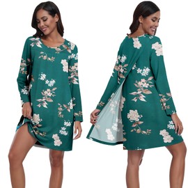 Deyeek Women's Adaptive Open Back Elderly Nightgowns for Women - Assisted Dressing Hospital Gown With Shoulder Snaps