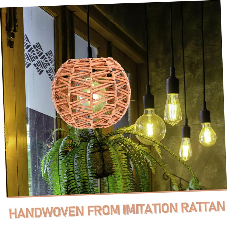 jojofuny Imitation Rattan Pendant Lampshade Replacement for Retro Lighting Easy