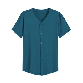 Latuza Men's Bamboo Viscose Button Down Pajama Shirt 2 Pack, Teal/Light Gray, X-Large