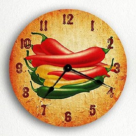 Southwestern Chili Peppers Wall Clock Modern Wood Clock 10 Silent Non-Ticking Quartz Battery Operated Clock Art for Vintage Farmhouse Living Room Bedroom Office Kitchen Birthday Wedding Gift