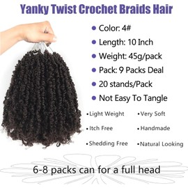 Datanala Yanky Twists Crochet Braiding Hair 10 Inch 9 Packs Crochet Hair with Curls Micro Spring Twists Pre-looped Curly Crochet Braids Hair Extensions for Women (4#, 10inch)