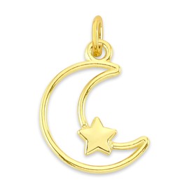 Solid 10k/14k Gold Crescent Moon and Star Charm, Fine Jewelry Celestial Design for Necklaces and Bracelets (10k Gold)