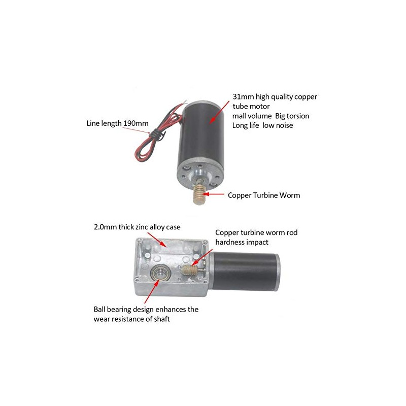 Worm Gear Motor, 12V High Turbine Worm Gear Box Reduction
