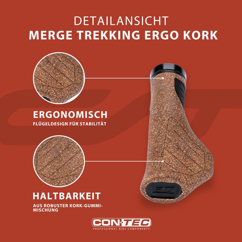 CONTEC Bicycle Grips Merge Trekking Ergo Cork, 140 mm, D3