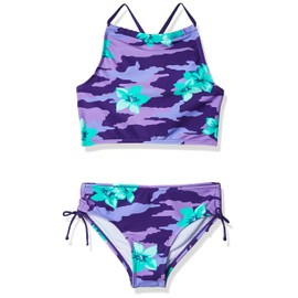 Kanu Surf Daisy - Traje de baño de 2 Piezas con Cuello Halter y UPF 50+ para niña, Rylie Morado, 6X