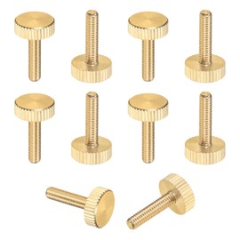 M METERXITY 10-Pack Knurled Thumb Screws, M4x16mm Solid Brass Flat Head Fully Threaded Knobs Bolts Fasteners W Grip for Electronic/Equipment/Industry/Home, Thumbscrew Threaded Knurled Tip