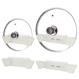 4pcs Adjustable Universal Pot Lid Holder Organizer, Pan Lids Organizers for 6" to 14", No Drilling Required & Detachable, Sticky Wall Mounted Lid Storage for Kitchen Wall, Cabinets & Door (White)