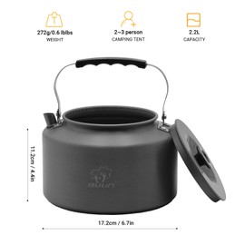 Bulin Camping Kettle 2.2L Aluminum Alloy Open Campfire Coffee Tea Pot Fast Heating Outdoor Gear Great for Boiling Water Ultralight Portable for Hiking Picnic Travel