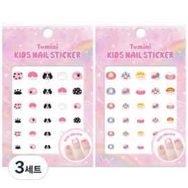 Tomini Kids Nail Stickers 2-piece set, T003 + T004, 3 sets / 투미니 키즈 네일 스티커 2종 세트, T003 + T004, 3세트