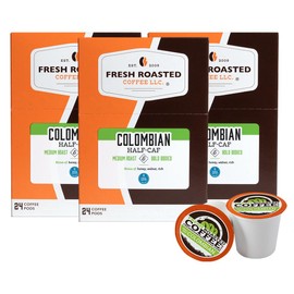 Fresh Roasted Coffee,100% Water Processed Half-Caf Colombian, Kosher, K-Cup Compatible, 72 Pods