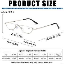 Viseng 2 Pack Vintage Alloy Half Moon Reading Glasses Women Men Slim Half Frame Lens Readers Glasses +1.5
