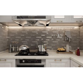 Yipscazo 1 - Sheet Peel and Stick Stone Metal Tile Backsplash, Stick on Tiles for Backsplash Kitchen, Bathroom, Laundry Room, Camper, Fireplace (12'' X 12'', Gray)