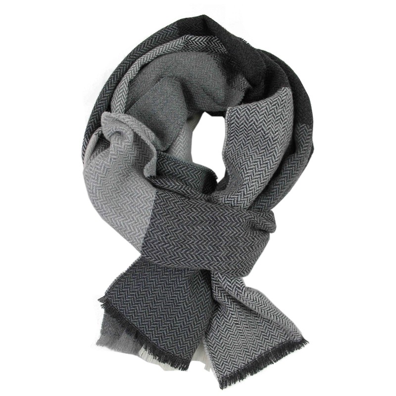 Rotfuchs Woven Scarf Checked Herringbone Fashion Grey White 100% Wool