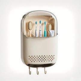 Premium Toothbrush Holders for Bathrooms，High-capacity Wall Mounted Bathroom Organizers and Storage，Electric Toothbrush Holder and Toothpaste Stand with Cover and Hooks，RV Vanity Makeup Brushes Holder